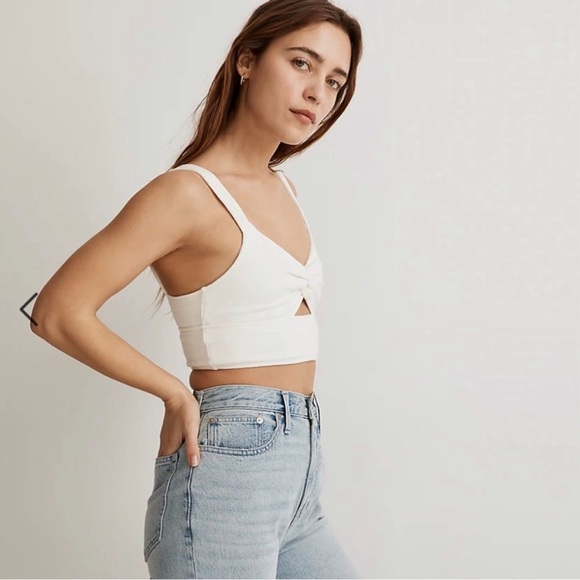 | madewell • textured cutout knot front cropped tank top • large | - Picture 6 of 15